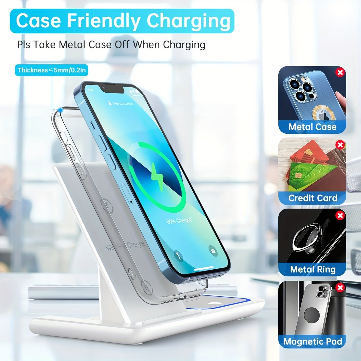 15W 3in 1 Wireless Charging Station w/Night Light for iPhone 16/15/14/13/12, Pro, Apple Watch 10/9/8/SE