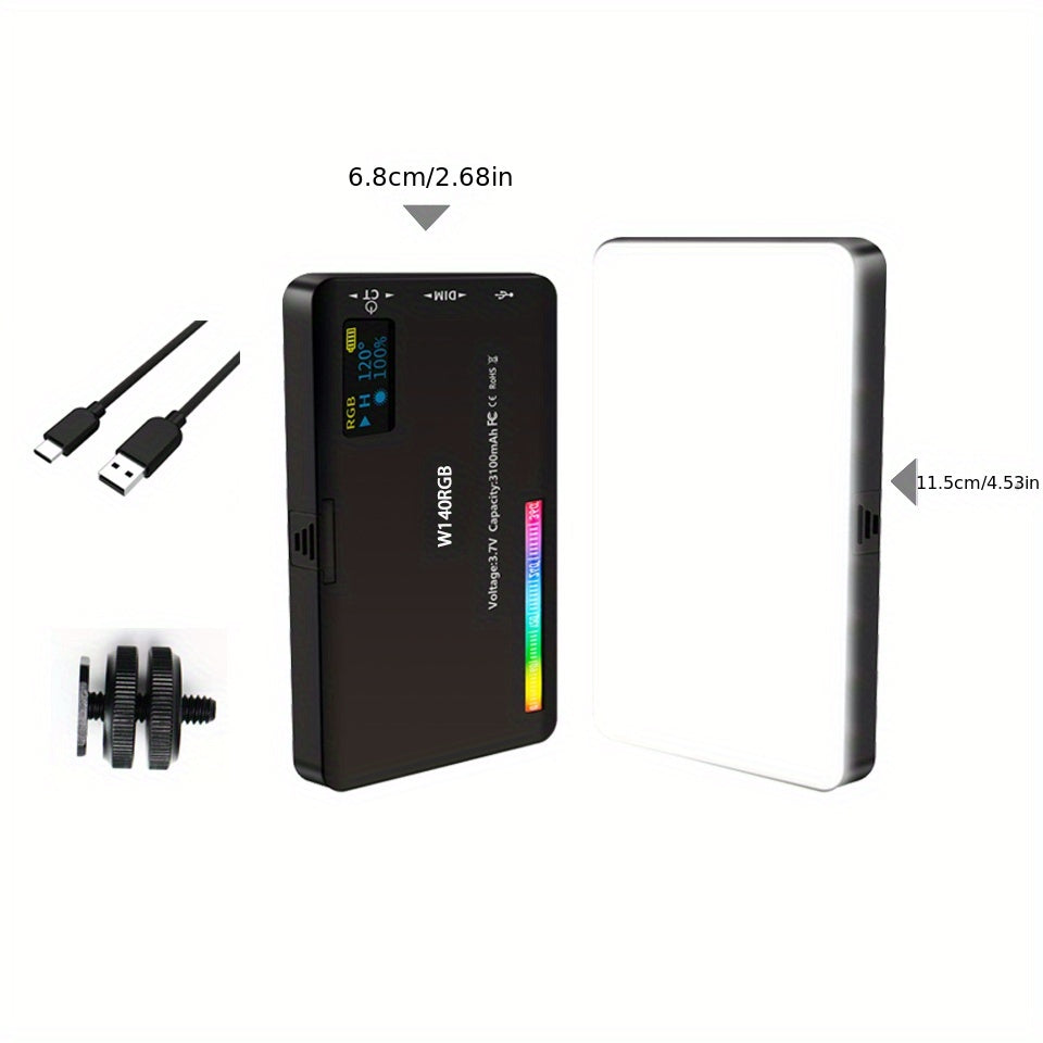 LED RGB Camera Light Full Color Output Video Light Kit Dimmable 2500K-9000K Bi-Color Panel Light CRI 95+ Rechargeable 3100mAh, Streaming Setup, Video Lighting, Compact Design, Portable Light, Energyefficient Light, Durable Bu
