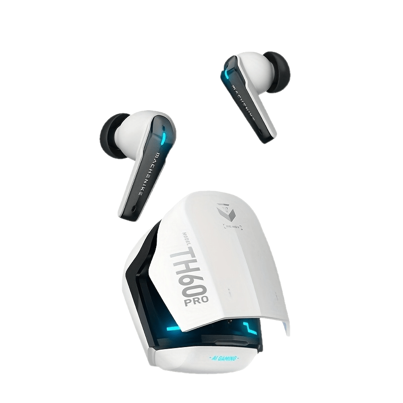 MACHENIKE TH60Pro AI Wireless Earphones TWS Earbuds 0.04s Low Latency Gaming Headset Quad Mic EMC Noise Cancelling Dual Core Sound Real Time Translator In Ear Sports Earbuds White