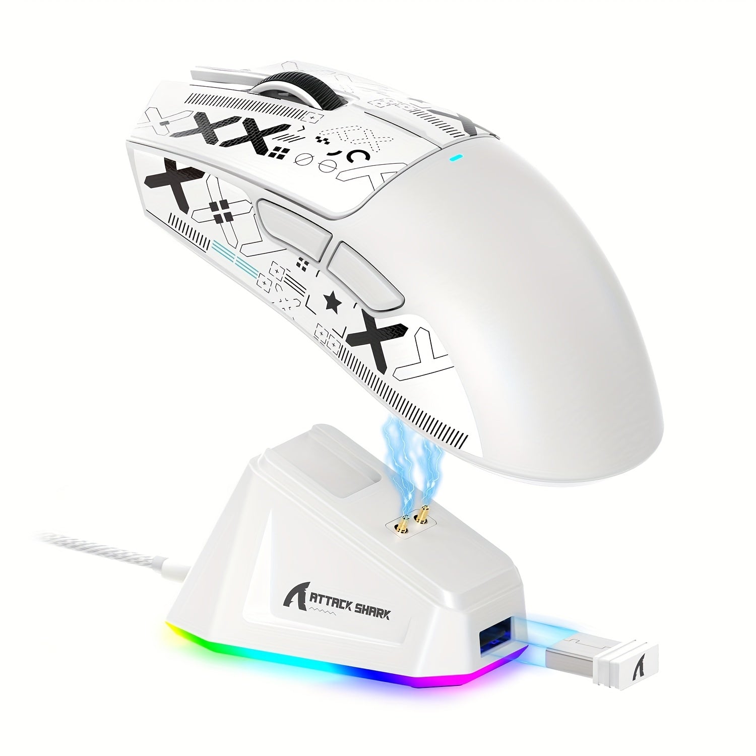 ATTACK SHARK X11 Lightweight Wireless Gaming Mouse with RGB Charging Base, 2.4G/USB-C Wired/BT 3 Mode, 22K DPI, PAW3311 Sensor, HUYU Switch, 5 Programmable Buttons, for PC White and Sticker