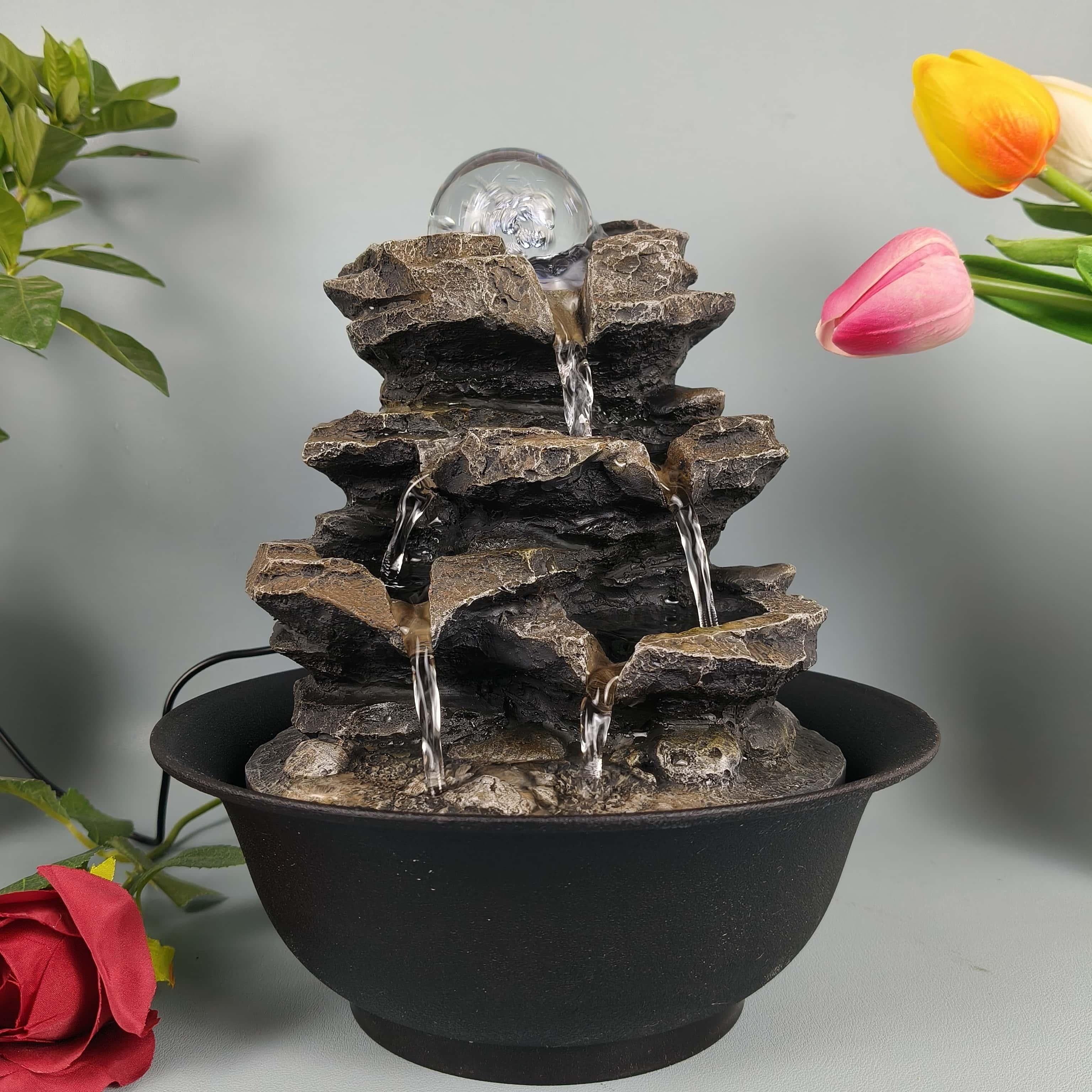 1pc 3-Tier Indoor Desktop Fountain with Natural Waterfall Sound - Elegant Black Resin Modern Water Feature, Low-Voltage (36V) Safe & Easy to Use, Soothing Flowing Water for Home Office Decor, Wedding/Christmas/Halloween Decor