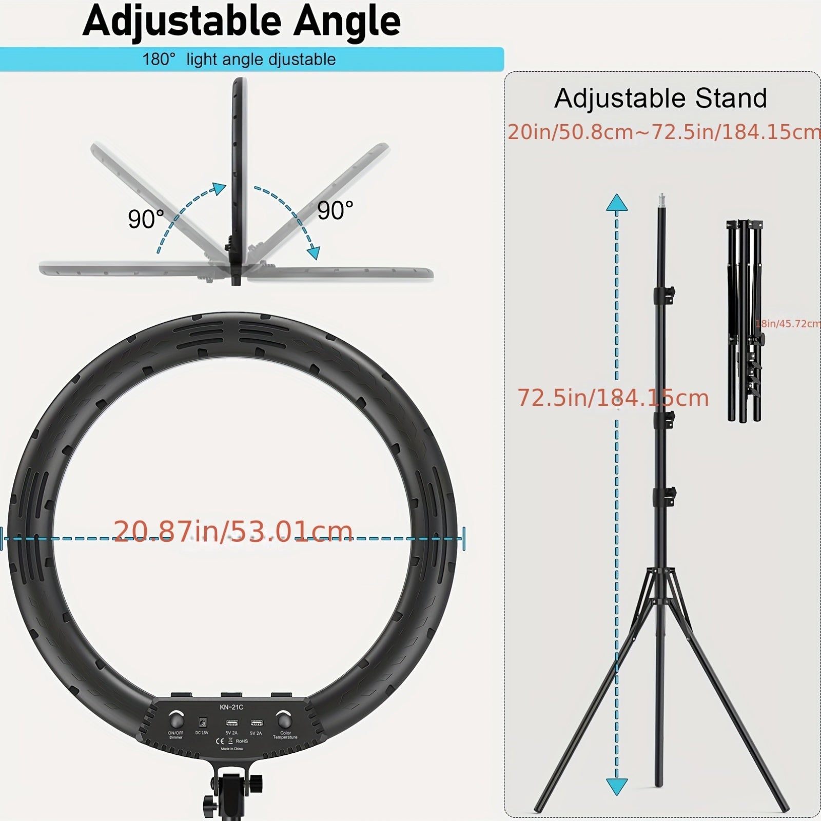 21-inch Ring Lamp with Bracket External 55W 5600k Dimmable LED Lamp, Tripod Bracket And Mobile Phone Bracket, Remote Controller, Carrying Case, CRI 97+ 2540lux, Suitable for Streaming Media Home Office Zoom Call Lighting., Vi