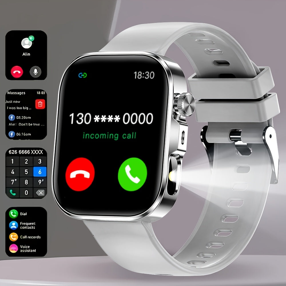 2025 New HD Full Touch Smart Watch for Men and Women - Wireless Calling/Text Messages/Multiple Sports Mode/Remote Camera Control/Fitness Tracker/Outdoor LED Light, Compatible with Android & iPhone, USB Charging, Alloy Case /