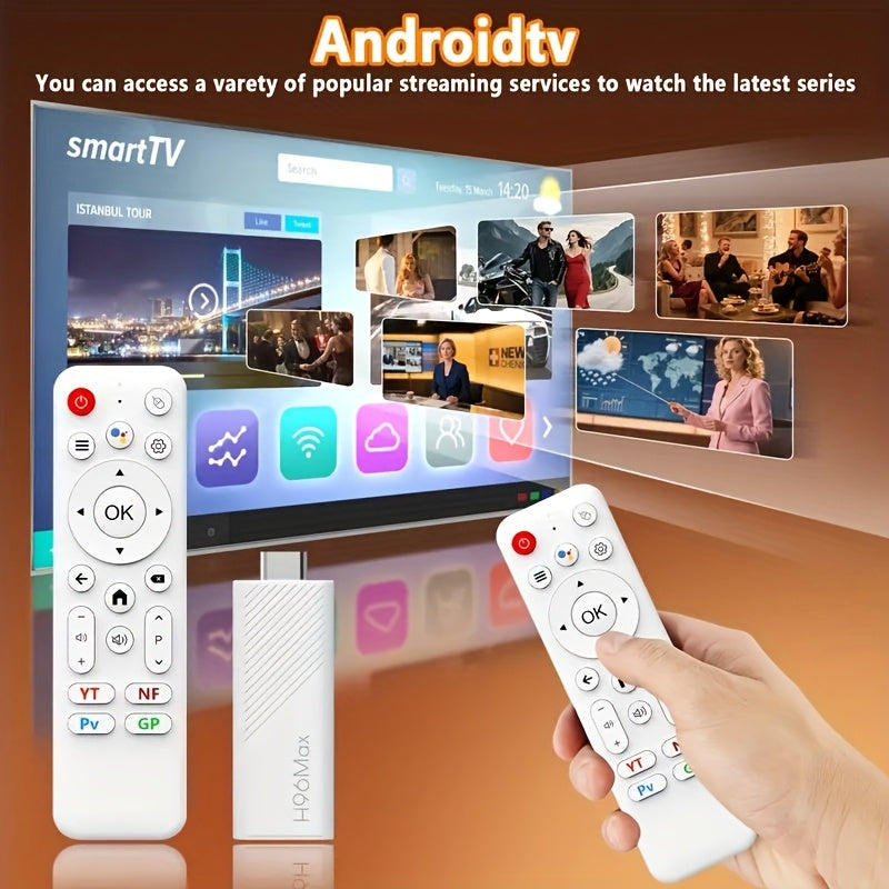 H96 Max H313 Android 14.0 TV Stick with Remote & Voice Control, 4K@60fps Streaming Media Player, Chromecast/Browser, 6 & Wireless 5.0, USB-Powered Mini TV Dongle for Smart TV, Plug & Play, Compatible with Netflix, YouTube