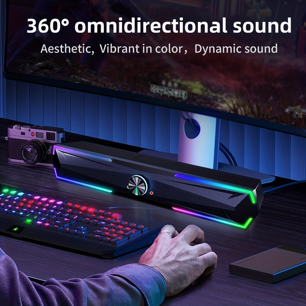 coomaer 3D/4D Surround Sound Gaming Speaker System with RGB Lighting & Subwoofer - USB-Powered Computer Soundbar, One-Line Connection, Compatible with PC/Laptop, Plug & Play Setup, Wireless Enabled, USB-Powered Hifi Stereo Sp