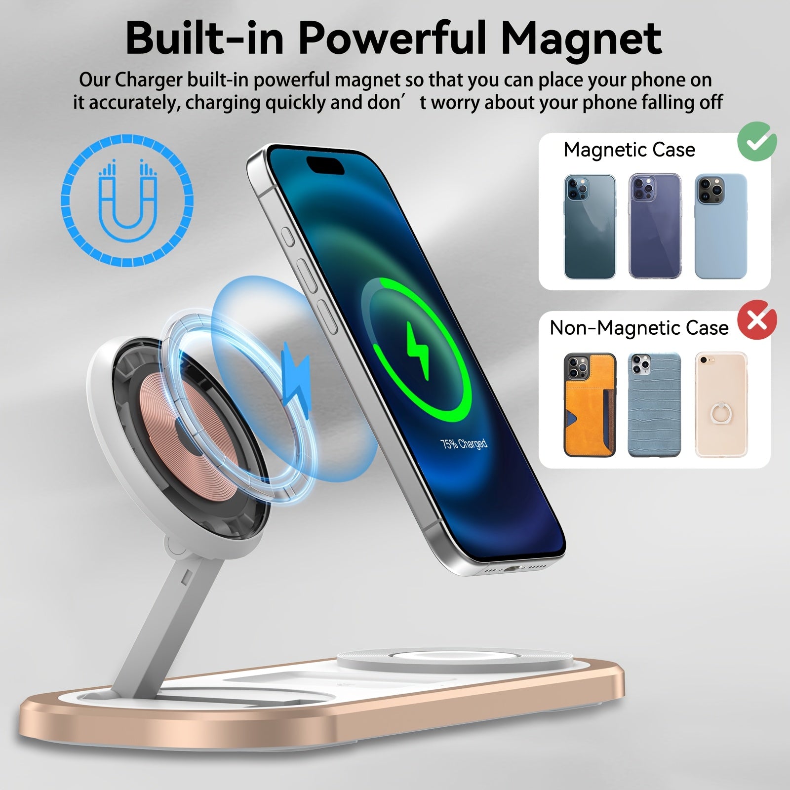 3-in-1 Wireless Charger for iPhone, Foldable Charging Station Compatible with iPhone 16/15/14/13/12/Pro Max/Pro/Mini/Plus, Suitable for iWatch 10/9/8/7/SE/6/5/4/3/2/Ultra2/Ultra, Fits Pro/2/3/4