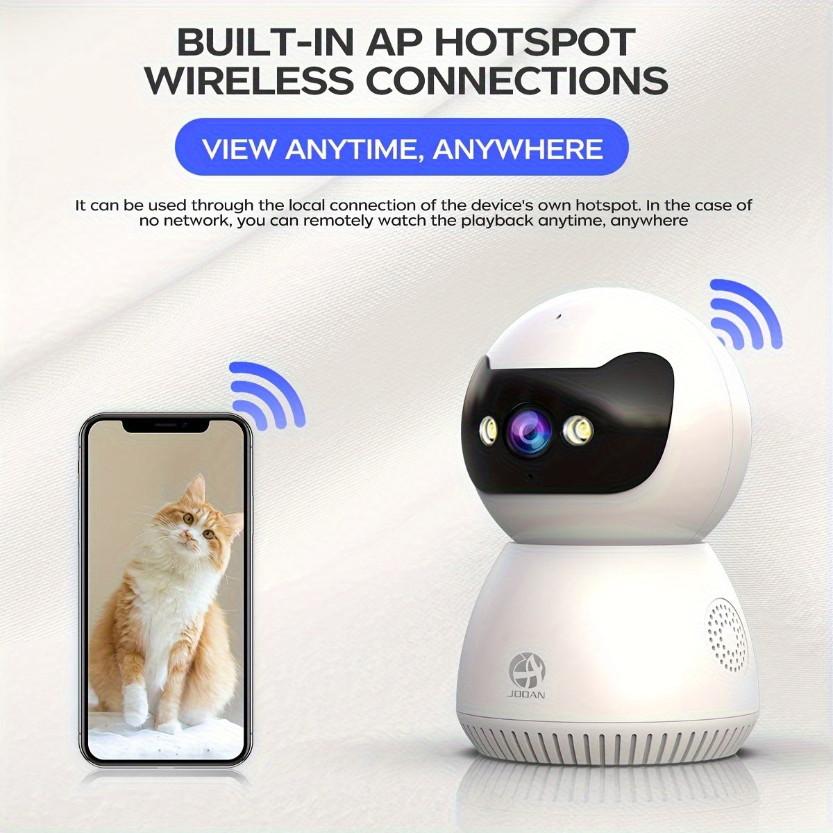 1080p security camera features a 355° rotating PTZ indoor camera, supports dual-band 2.4G and 5G WiFi, can be remotely accessed via an app, has two-way audio, color night vision, motion detection, USB power supply, and is us