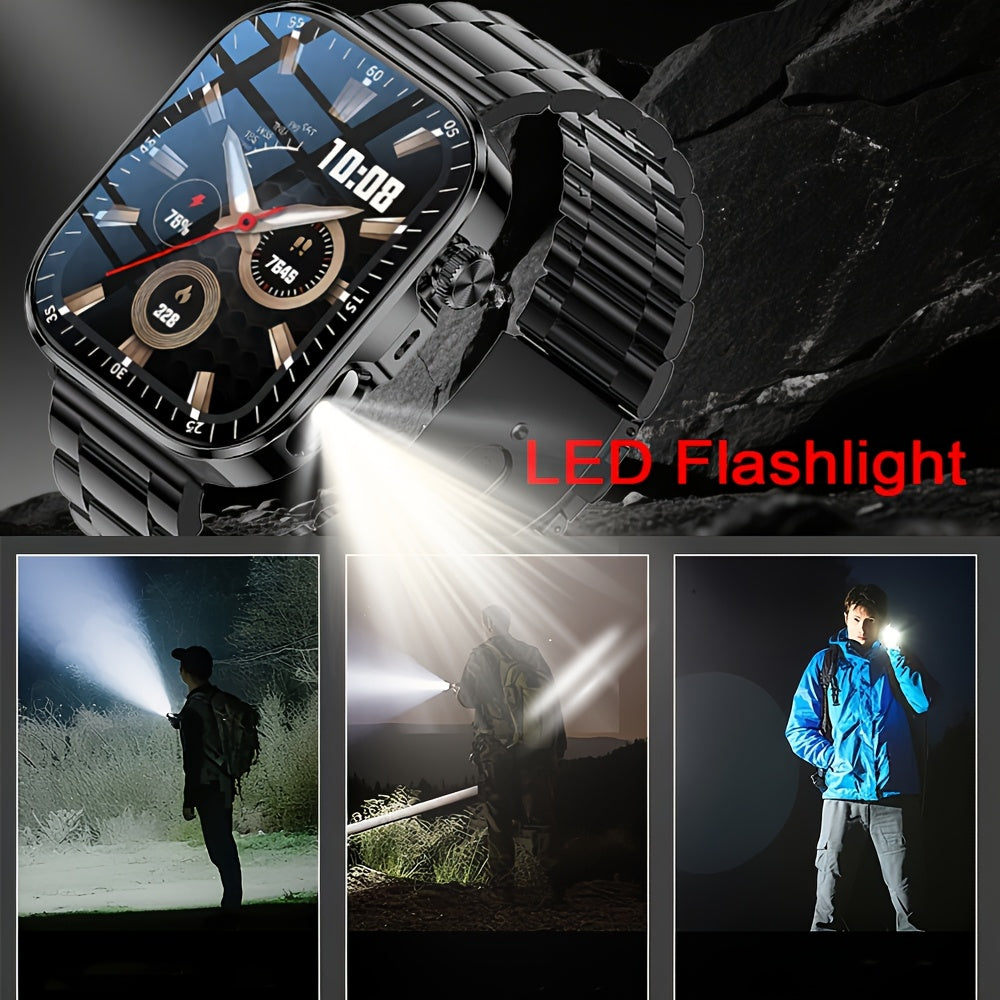 2025 New HD Full Touch Smart Watch for Men and Women - Wireless Calling/Text Messages/Multiple Sports Mode/Remote Camera Control/Fitness Tracker/Outdoor LED Light, Compatible with Android & iPhone, USB Charging, Alloy Case /