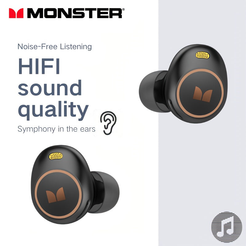 Monster Wireless Earbuds, Wireless 5.3 In-Ear Headphones with 4 Microphones, Clear Calls, Noise Cancellation, Touch Control, Type-C Charging Case, Comfortable Wireless Earphones for Daily Use Or As Holiday Gift Birthday Gift