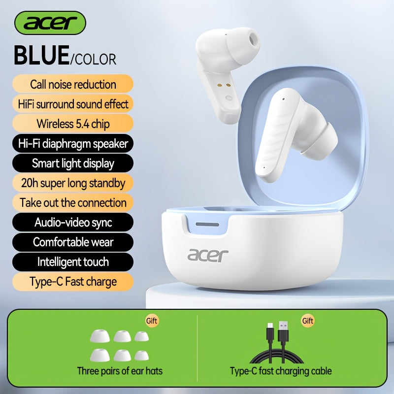 ACER OHR503 Wireless Earbuds with HD Surround Sound, Call Noise Cancellation, Low Latency, Multi-Device Compatibility, Smart Touch & Fast Charge, Compact & Portable, For Travel/sports/gaming/business/study, Gaming Headphones,