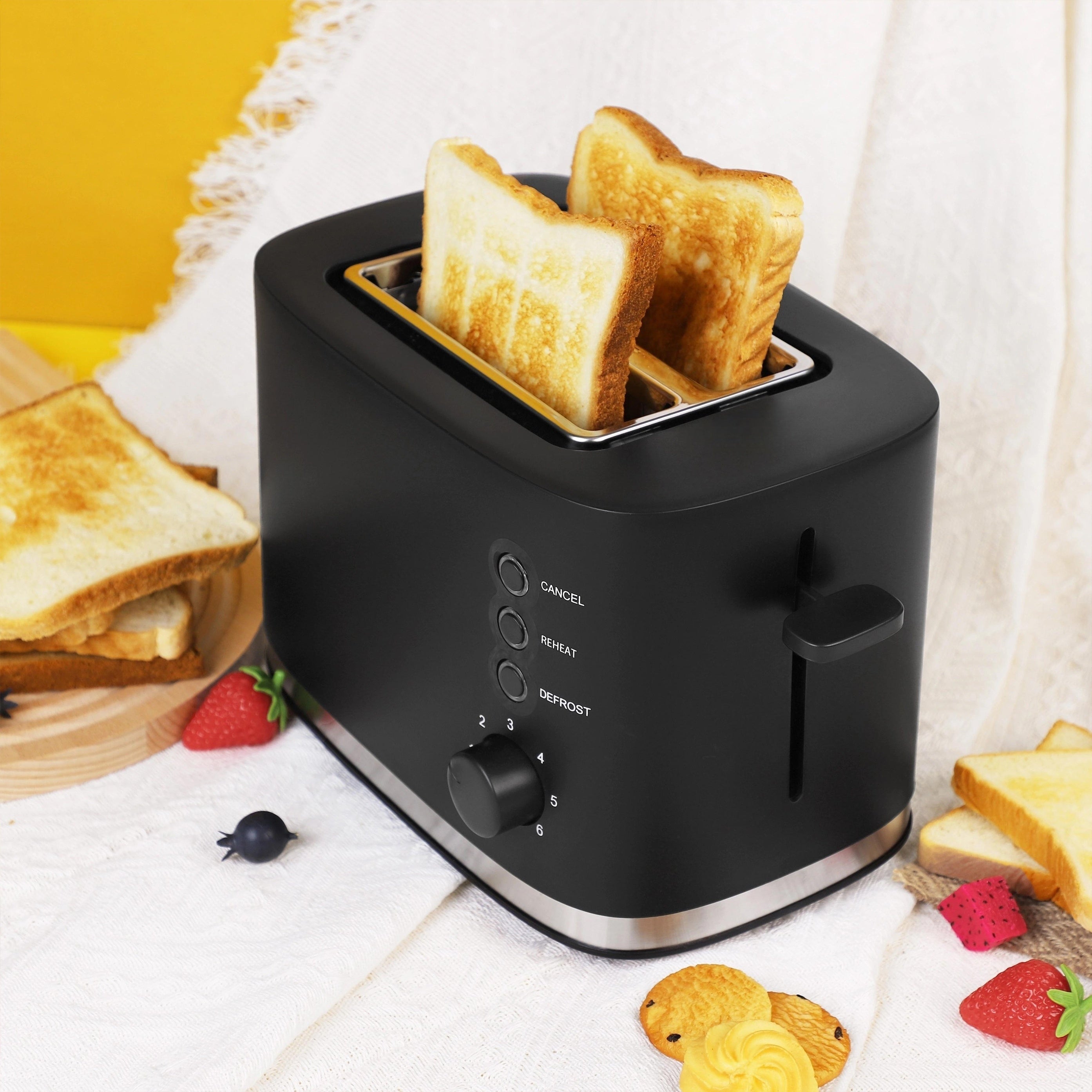 1pc Classic 2-Slice Toaster with 3.81cm Extra Wide Slots, 6 Browning Settings, Bagel/Defrost/Reheat Functions, Removable Crumb Tray & High Lift Lever - Sleek Black Plastic Housing for Home & Commercial Kitchens, Breakfast Ess