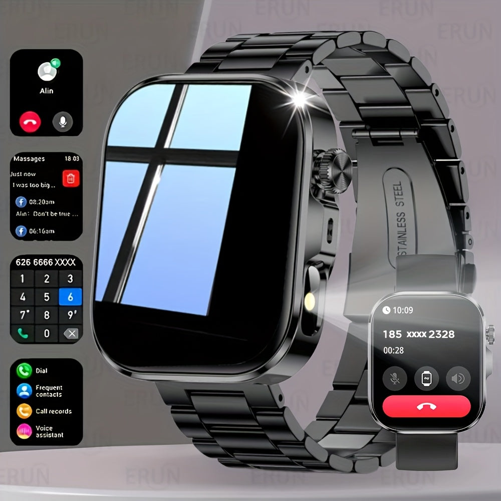 2025 New HD Full Touch Smart Watch for Men and Women - Wireless Calling/Text Messages/Multiple Sports Mode/Remote Camera Control/Fitness Tracker/Outdoor LED Light, Compatible with Android & iPhone, USB Charging, Alloy Case /