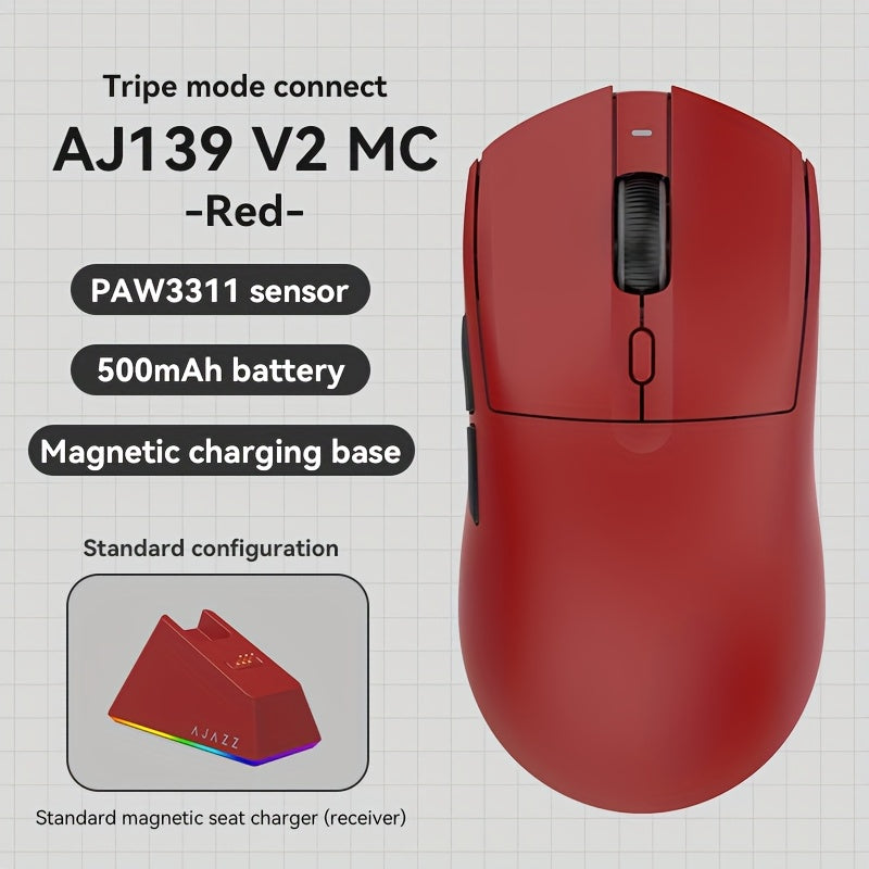 AJAZZ Genuine New AJ139 V2 Tri-Mode Wireless Mouse with Charging Dock, 3311 Chip, 1K Polling Rate, Long Battery Life 500mAh Rechargeable