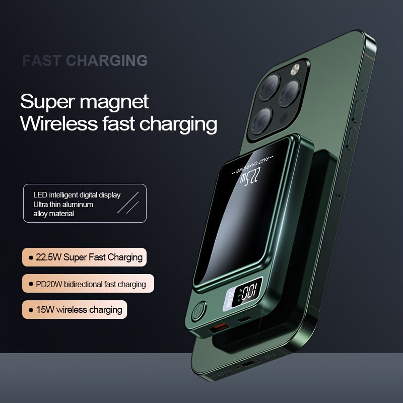 1pc KOILAGER 10000mAh Portable Power Bank with Ultrathin Magnetic Wireless Charging, 22.5W Super Fast Charge, PD20W Bi-directional Fast Charging, 15W Wireless Power, LED Display, Dual Power USB/Type-C for iPhone 16/15pro/14ma