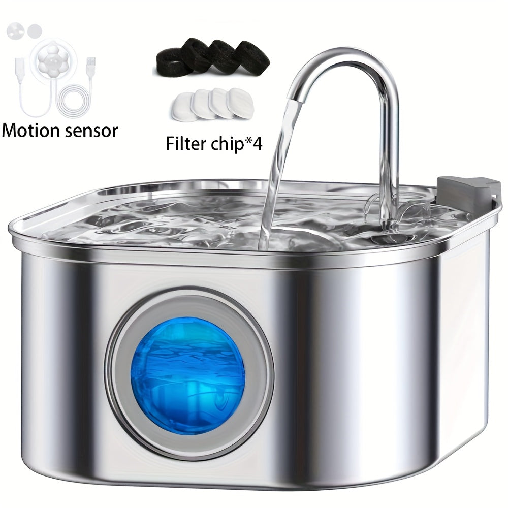 Cat Water Fountain 3.2L Stainless Steel Cat Water Fountain Ultra-Quiet Transparent Window Pet Automatic Filtration Water Fountain Dog Fountain Suitable for  and Medium-sized Dogs and Cats Automatic Water Fountain Adapter Not
