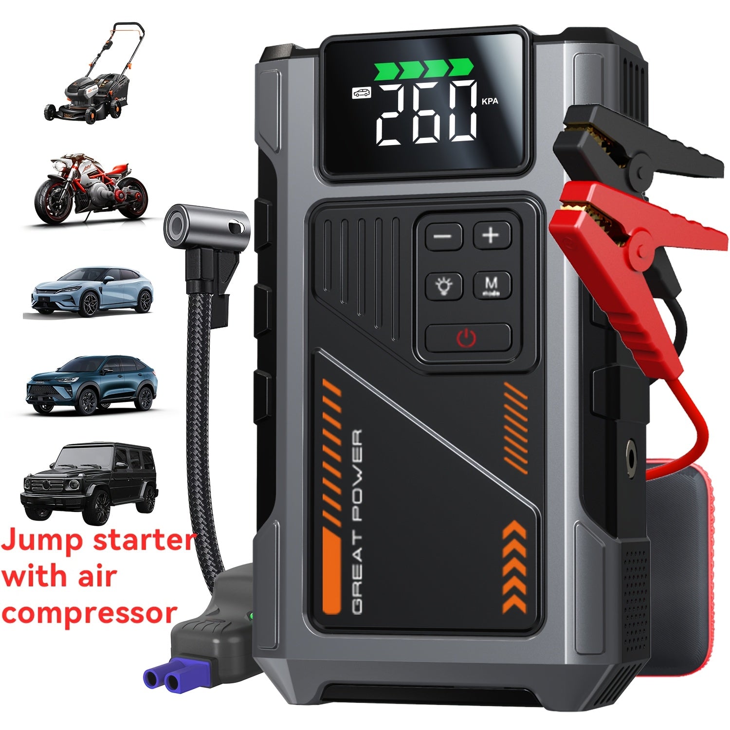 4000A Portable Wireless Car Air Compressor Jump Starter with Air Compressor, Battery Jump Starter Portable Peak, Car Battery Charger Portable For12V(8.0LGas/1.72gal Diesel) Start The Car Quickly, USB Input/output, LED Emergen