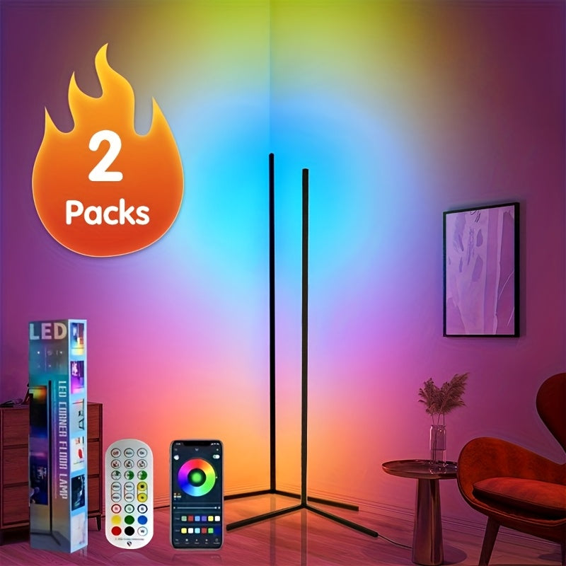 2-Pack 55" RGBW Smart Corner Floor Lamp with Smart App & Remote Control, USB Powered, Color-Changing Light, Modern Style, Adjustable Lighting, Button Switch