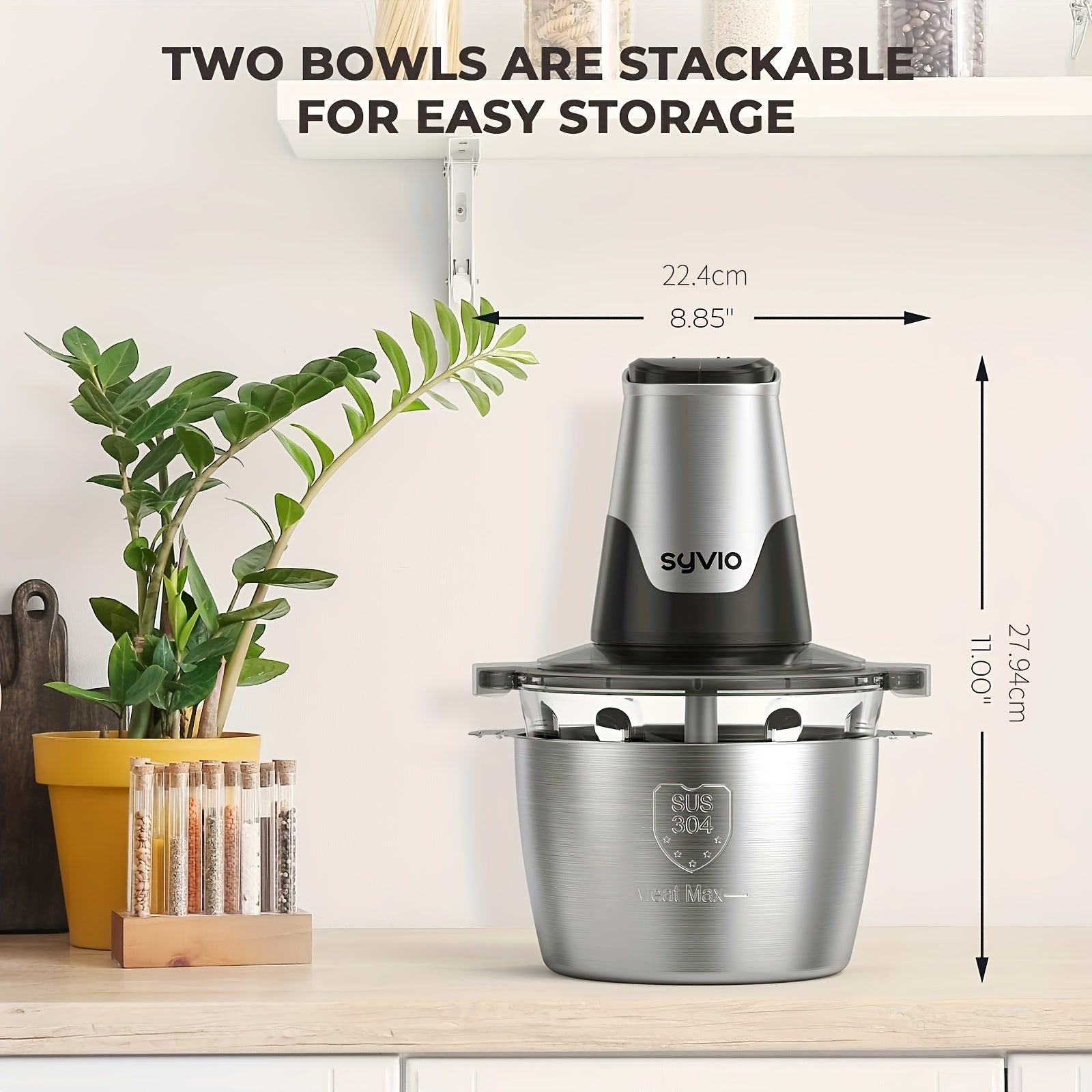 450W Food Processors with 2 Bowls, Meat Grinder 4 Bi-Level Blades, Mini Electric Food Chopper, for Baby Food, Meat, Onion, Vegetables Chopper, 2 Speed, Christmas Gifts