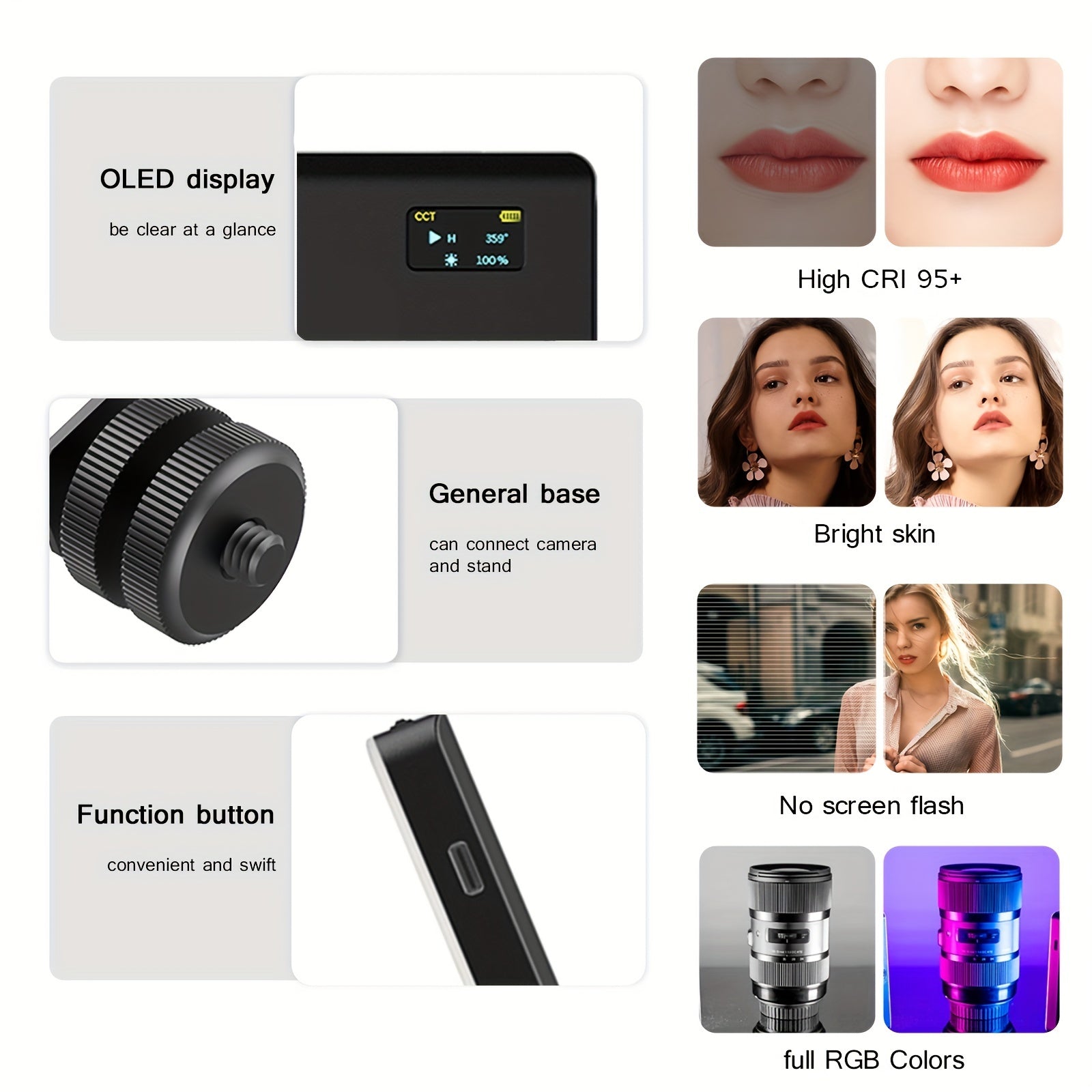 LED RGB Camera Light Full Color Output Video Light Kit Dimmable 2500K-9000K Bi-Color Panel Light CRI 95+ Rechargeable 3100mAh, Streaming Setup, Video Lighting, Compact Design, Portable Light, Energyefficient Light, Durable Bu