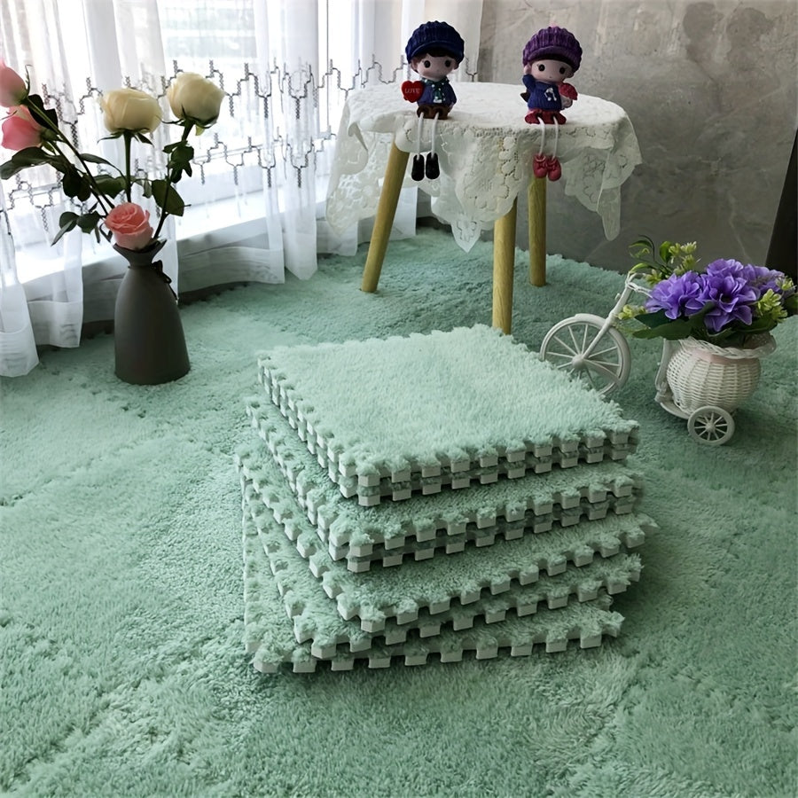 12pcs Thickened Bedroom Living Room Full Coverage Interlocking Carpet Tiles, Bedside Warmth Mat, Washable Soft Anti-Slip Floor Mats, 29.97x29.97 cm