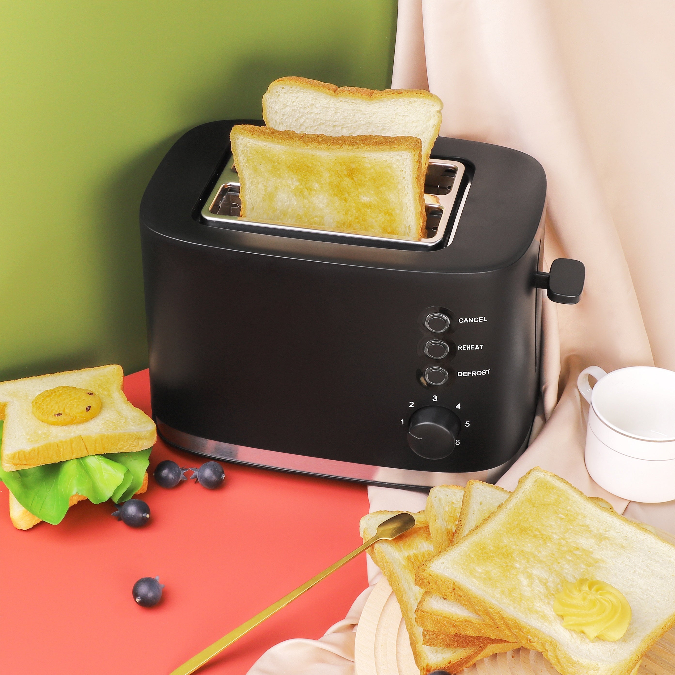 1pc Classic 2-Slice Toaster with 3.81cm Extra Wide Slots, 6 Browning Settings, Bagel/Defrost/Reheat Functions, Removable Crumb Tray & High Lift Lever - Sleek Black Plastic Housing for Home & Commercial Kitchens, Breakfast Ess