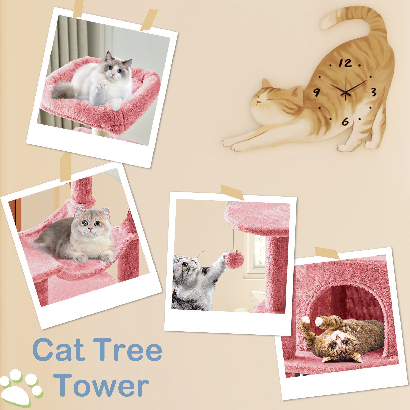 44/54 Inch Indoor Cat Tree, Cat Tower - Multi-Level Cat Condo Cat Furniture with Scratching Post, Hammock, Cave, Anti-Tilt Stable House Condo Pet Playhouse, Easy to Assemble, Perfect Gift for Indoor Kittens And Cats, Pet Home