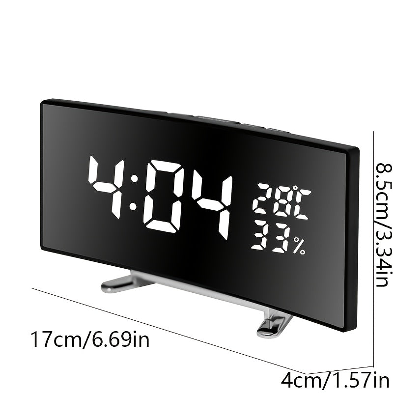 1pc innovative LED alarm clock with curved display screen, multifunctional LED alarm clock with curved large screen display, electronic desk clock display time, temperature, humidity, USB power supply (Use USB to plug in and