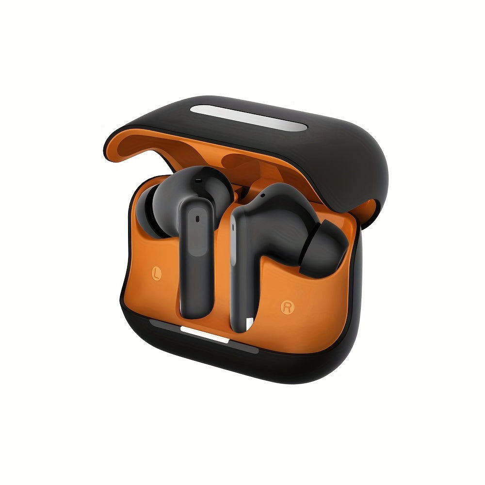BRAND New TWS Active Noise Cancellation Wireless Sports Earbuds with Long Battery Life, Touch Control, Type-C Charging Case - Sleek Black & Orange Design for Android/Apple Compatibility