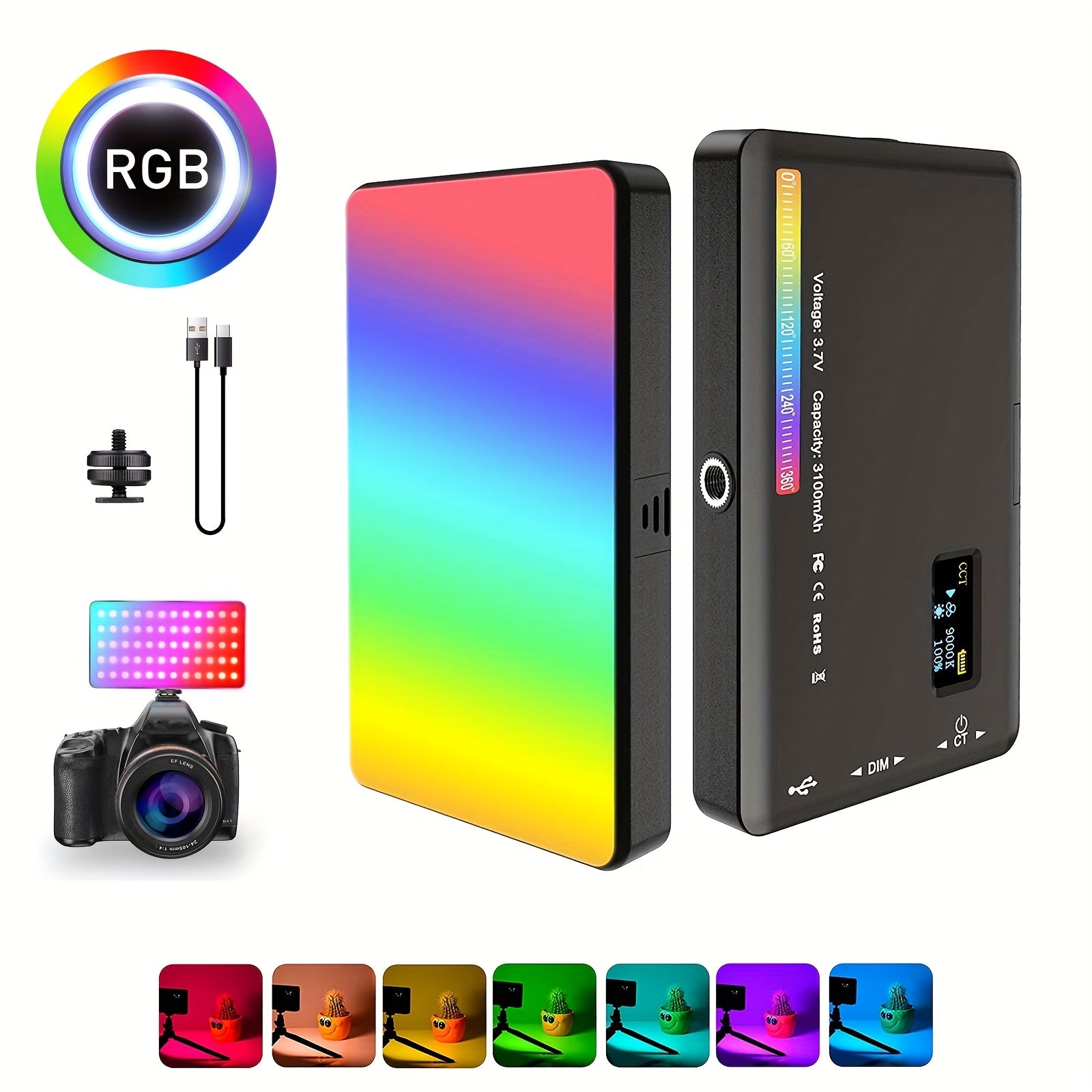LED RGB Camera Light Full Color Output Video Light Kit Dimmable 2500K-9000K Bi-Color Panel Light CRI 95+ Rechargeable 3100mAh, Streaming Setup, Video Lighting, Compact Design, Portable Light, Energyefficient Light, Durable Bu