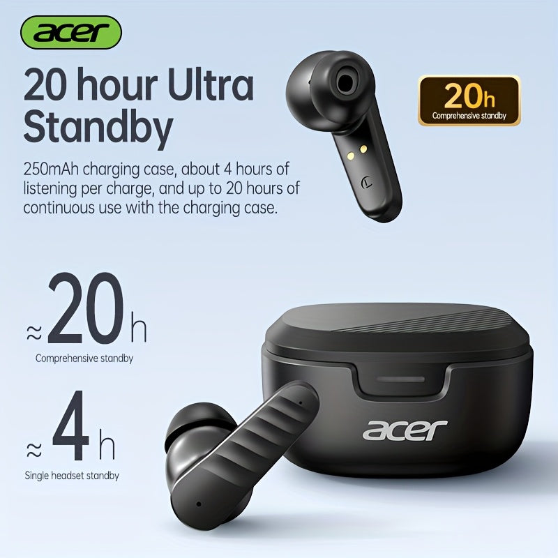 ACER OHR503 Wireless Earbuds with HD Surround Sound, Call Noise Cancellation, Low Latency, Multi-Device Compatibility, Smart Touch & Fast Charge, Compact & Portable, For Travel/sports/gaming/business/study, Gaming Headphones,