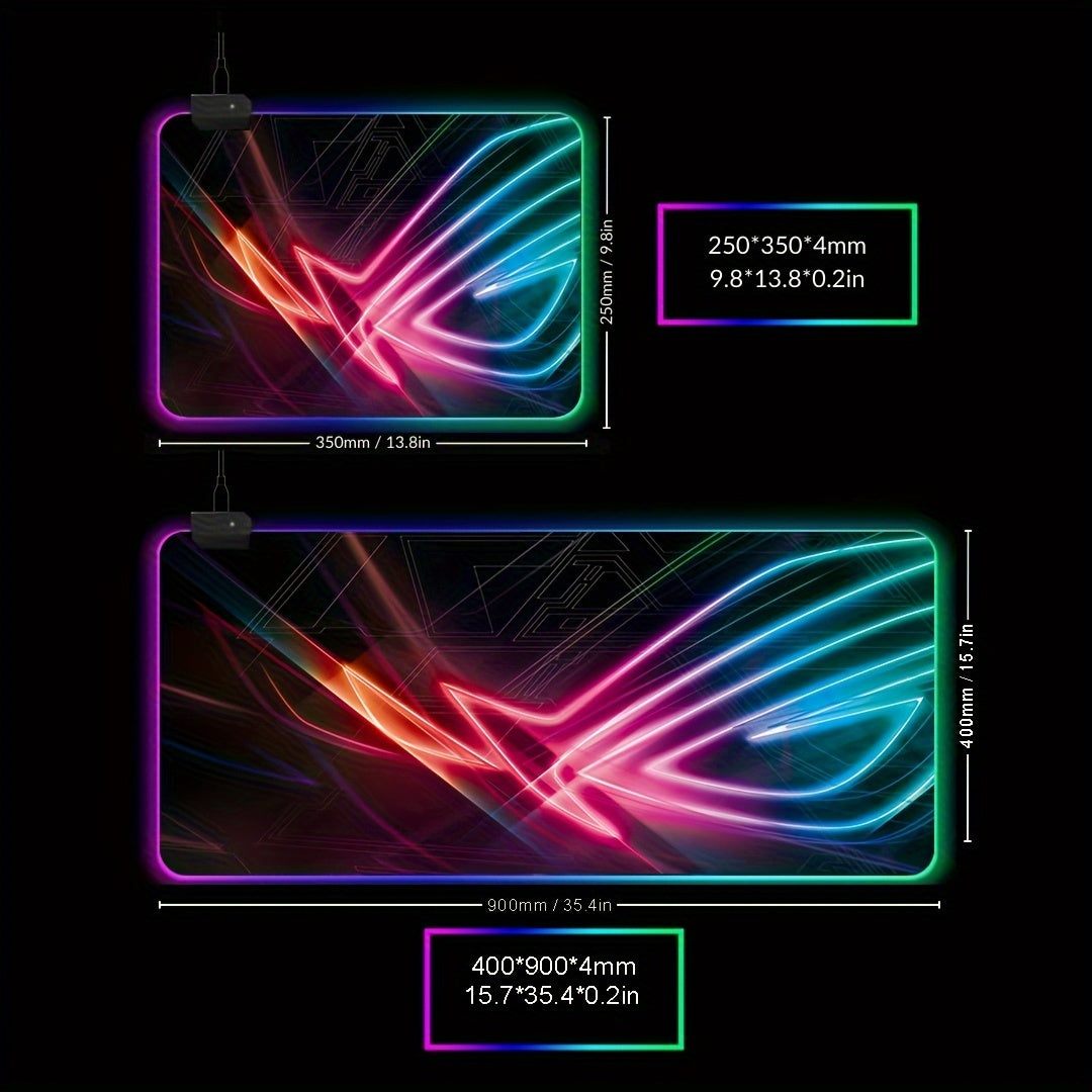 BJ05-RGB Large Gaming Mouse Pad with LED Backlight & Stitched Edges, 400x900mm Extra Non-Slip Rubber Desk Mat for Gamers, Office, and Students, Vibrant RGB Colors, One-Click Switching, Decorative Design
