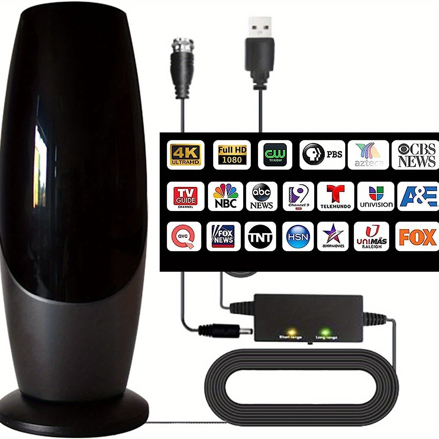 350+ Miles Range Digital TV Antenna, Indoor HDTV Antenna Support 4K 1080P, Smart TV Signal Booster Amplifier, Compatible with TV Stick And All Old TVs, 16ft Coax Cable, Antenna for Tv, Signal Amplifier