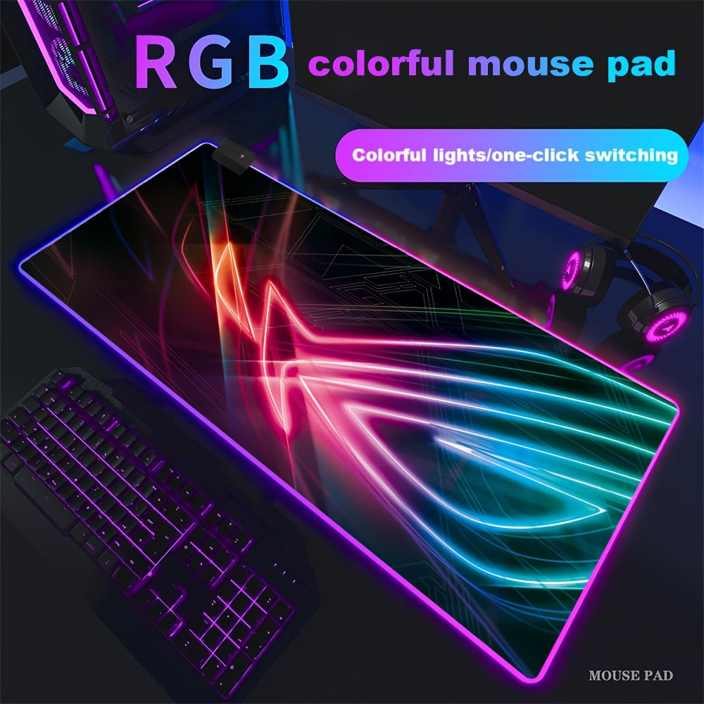 BJ05-RGB Large Gaming Mouse Pad with LED Backlight & Stitched Edges, 400x900mm Extra Non-Slip Rubber Desk Mat for Gamers, Office, and Students, Vibrant RGB Colors, One-Click Switching, Decorative Design