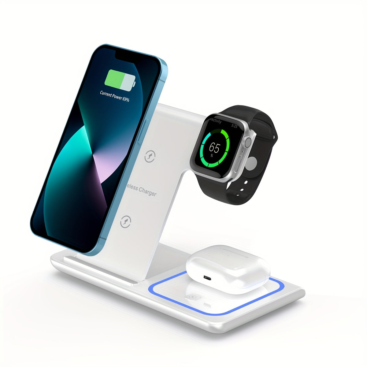 15W 3in 1 Wireless Charging Station w/Night Light for iPhone 16/15/14/13/12, Pro, Apple Watch 10/9/8/SE