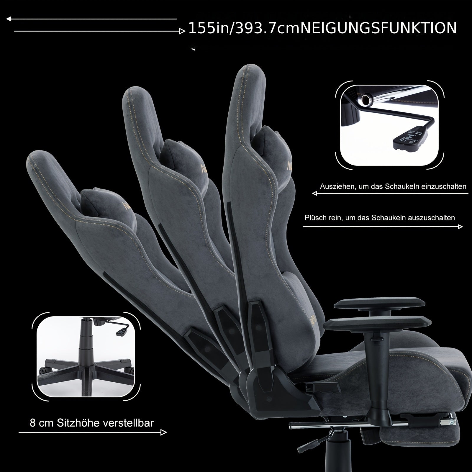 ANDYOU Gaming Chair, Breathable Office Chair, High Quality Fabric Soft Like Faux Fur. Ergonomic PC Chair, Adjustable Swivel Work Chairs With Footrest