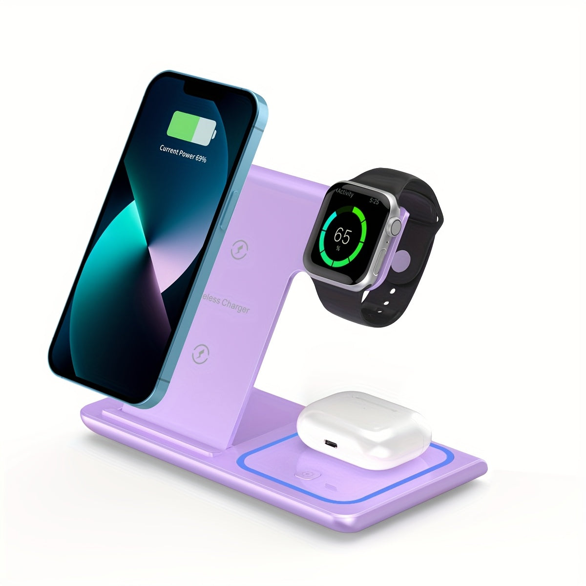 15W 3in 1 Wireless Charging Station w/Night Light for iPhone 16/15/14/13/12, Pro, Apple Watch 10/9/8/SE