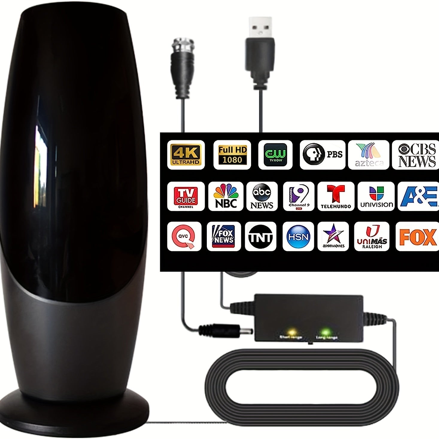 350+ Miles Range Digital TV Antenna, Indoor HDTV Antenna Support 4K 1080P, Smart TV Signal Booster Amplifier, Compatible with TV Stick And All Old TVs, 16ft Coax Cable, Antenna for Tv, Signal Amplifier