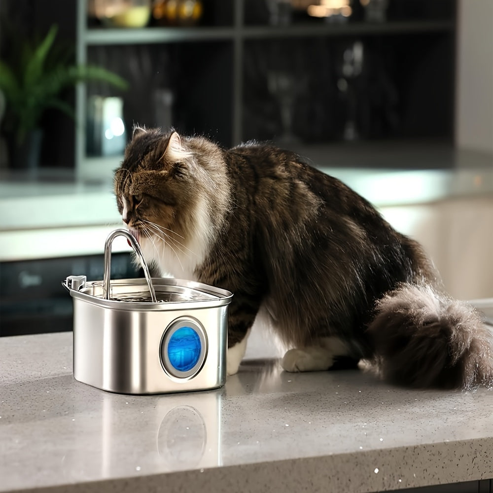 Cat Water Fountain 3.2L Stainless Steel Cat Water Fountain Ultra-Quiet Transparent Window Pet Automatic Filtration Water Fountain Dog Fountain Suitable for  and Medium-sized Dogs and Cats Automatic Water Fountain Adapter Not