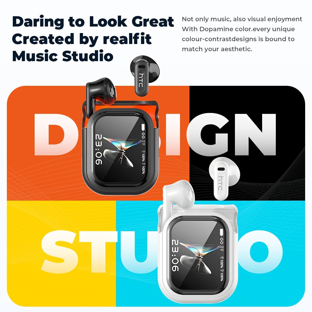 HTC NE20 AI AT WS Wireless Translator Earphones 6.0 Supports 134 Languages Real-time Translation with Screen Earphones Suitable for Sports, Running and Work, HIFI Earphones, Work Headphones, Sports Earbuds, Ergonomic Fit, Lig