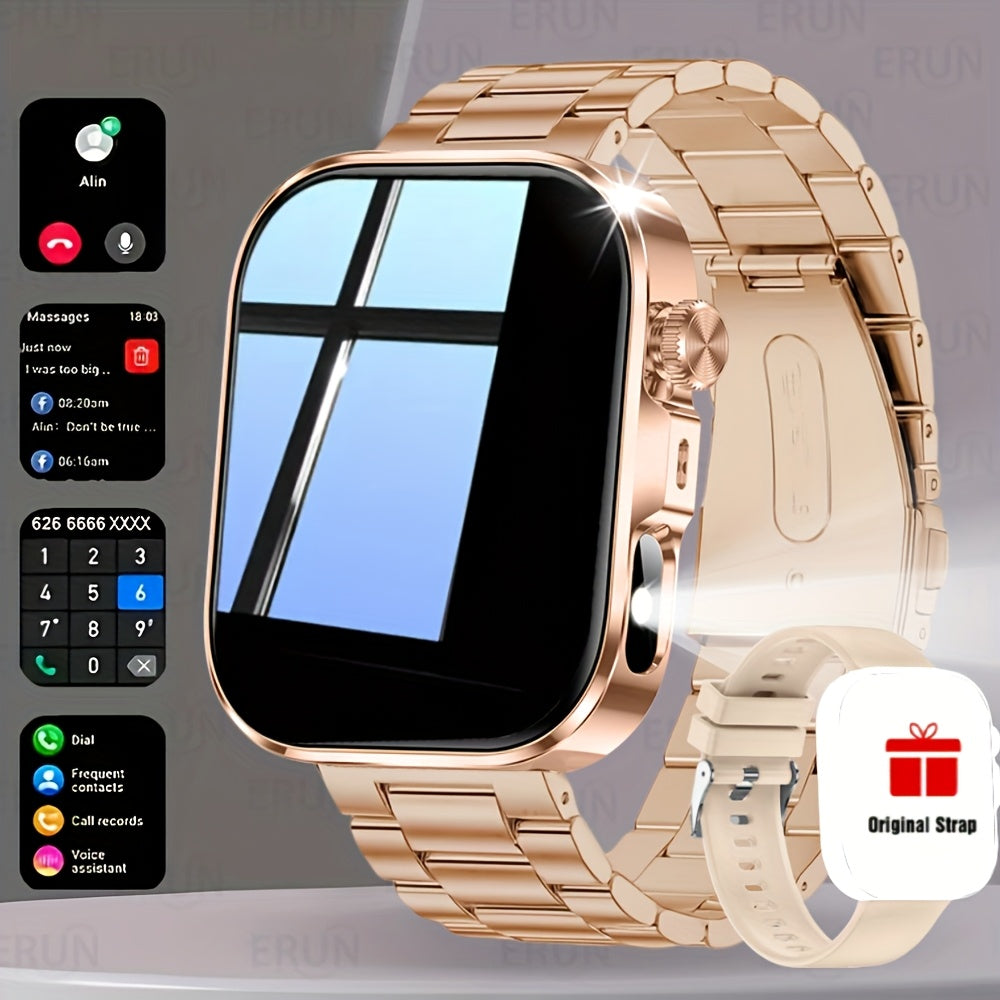 2025 New HD Full Touch Smart Watch for Men and Women - Wireless Calling/Text Messages/Multiple Sports Mode/Remote Camera Control/Fitness Tracker/Outdoor LED Light, Compatible with Android & iPhone, USB Charging, Alloy Case /