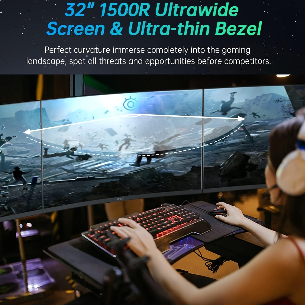 KTC 24-27-32 Inch Gaming Monitor, 24inch 1920*1080 100Hz, 27inch 2560*1440 180Hz,32inch 2560*1440 165Hz Curved Gaming Monitor, 1500R Frameless, 1ms, HDR, FreeSync Premium, DisplayPort/HDTV/USB, VESA Wall Mount, PC Monitor