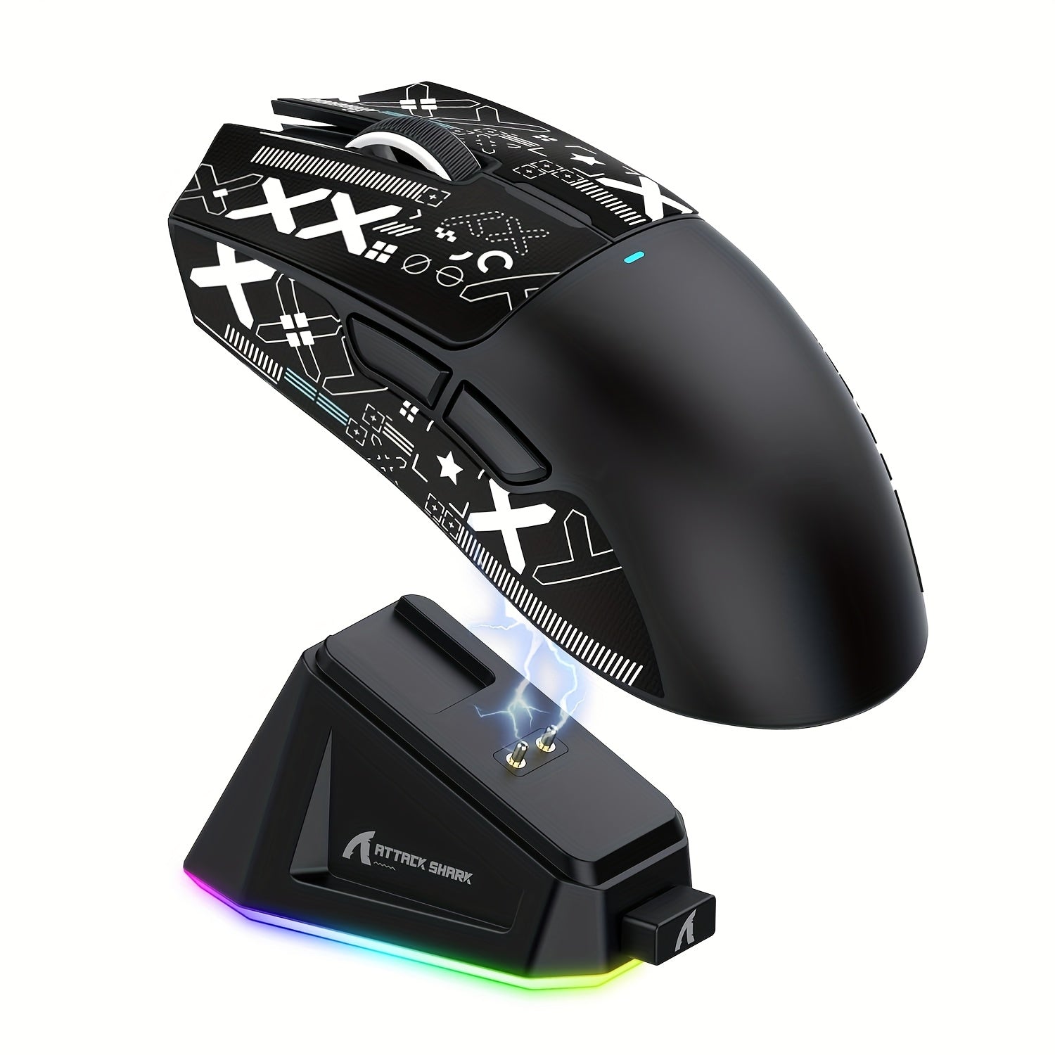ATTACK SHARK X11 Lightweight Wireless Gaming Mouse with RGB Charging Base, 2.4G/USB-C Wired/BT 3 Mode, 22K DPI, PAW3311 Sensor, HUYU Switch, 5 Programmable Buttons, for PC White and Sticker