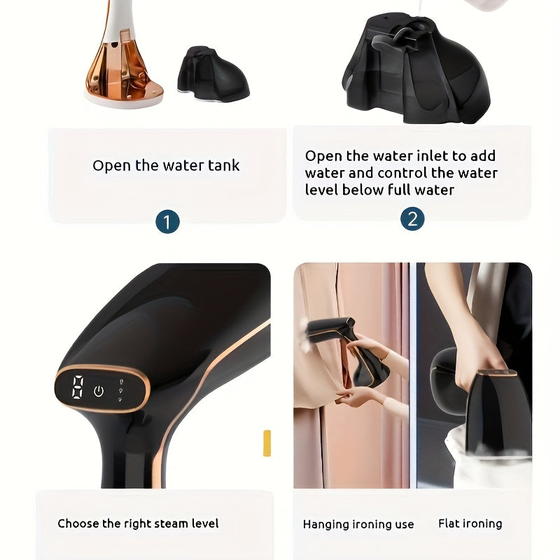 2025 New Model - Handheld Garment Steamer with LED Display, 9-Second Quick Heating, Touch Control, 3 Adjustable Steam Levels, Ideal for Wrinkle Removal at Home and Travel (EU Plug)