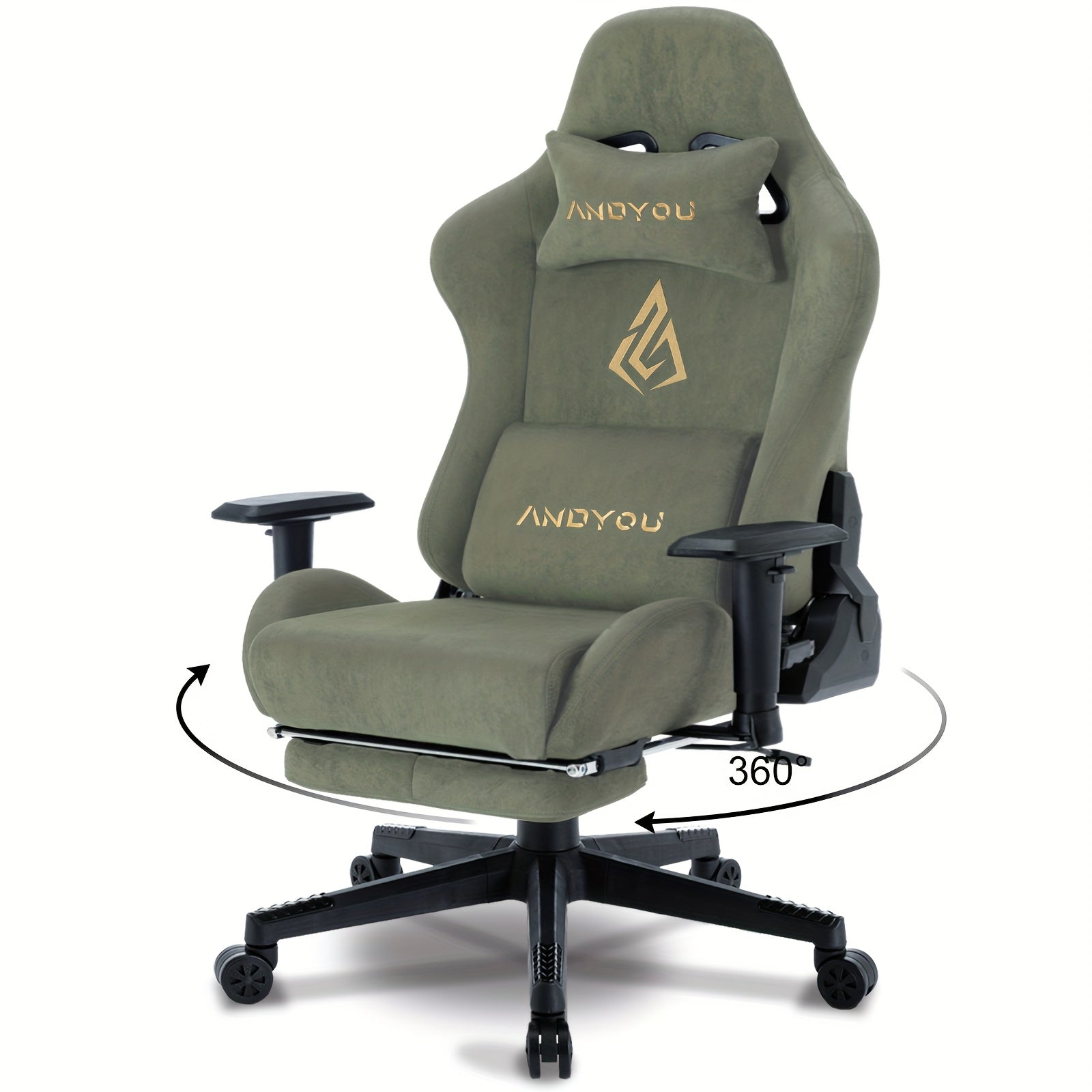 ANDYOU Gaming Chair, Breathable Office Chair, High Quality Fabric Soft Like Faux Fur. Ergonomic PC Chair, Adjustable Swivel Work Chairs With Footrest