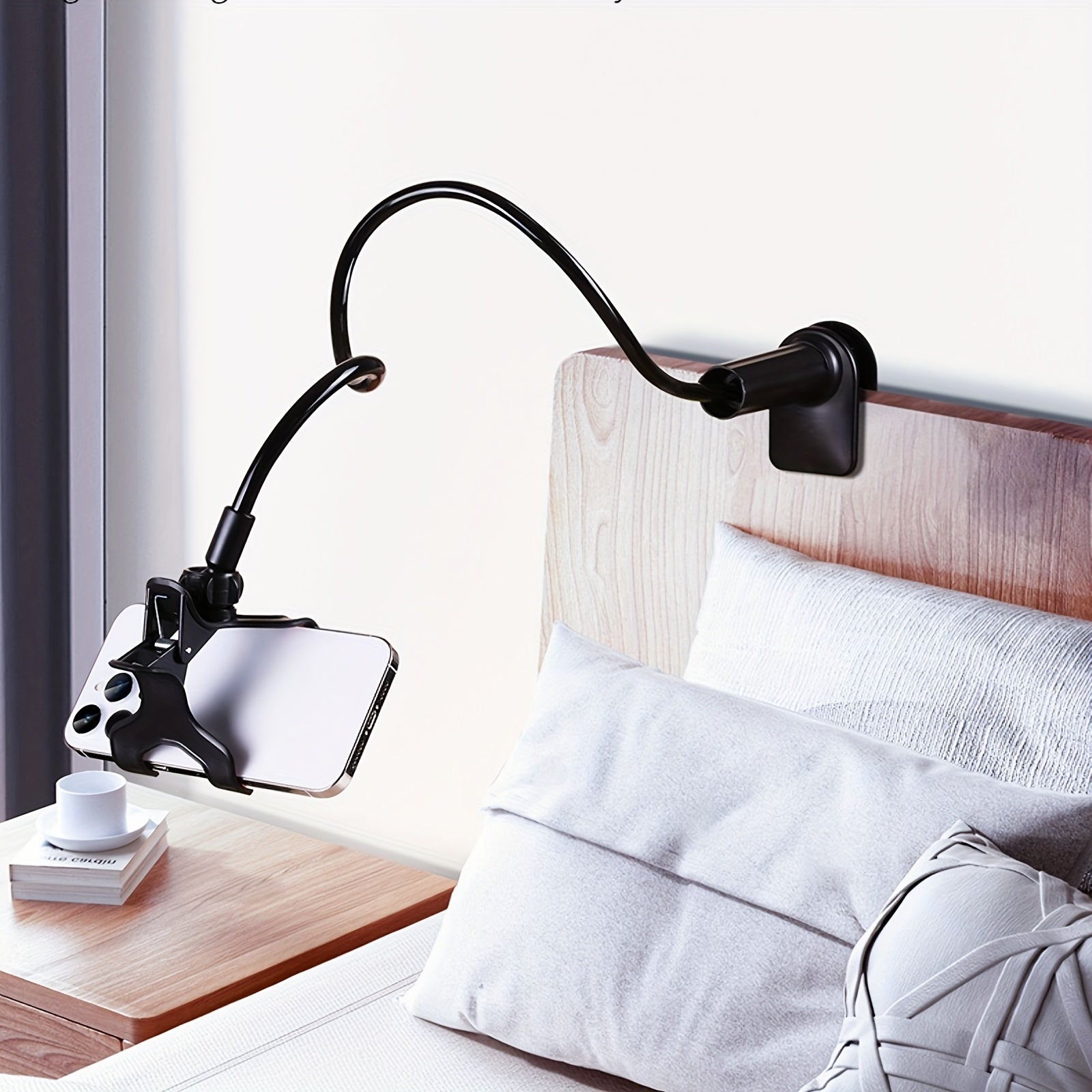 1pc Adjustable Gooseneck Phone Holder with Grip - Flexible Long Arm Clamp for iPhone 15 Pro Max, 12, 13, 14 | Stable Desk & Bed Mount, Hands-Free Viewing, Durable ABS Material, Ergonomic Design, Bed Phone Holder | Ergonomic G
