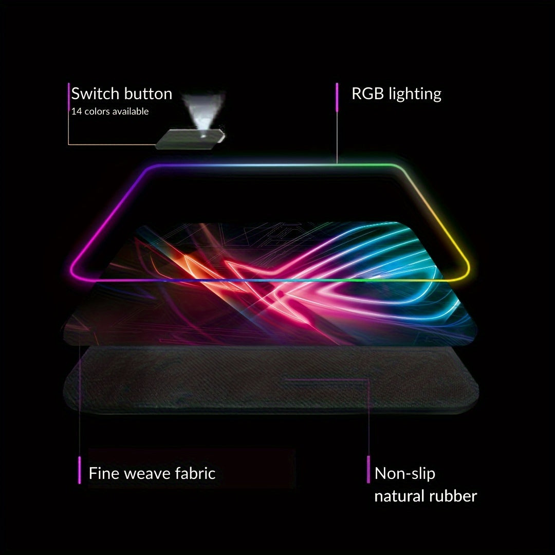 BJ05-RGB Large Gaming Mouse Pad with LED Backlight & Stitched Edges, 400x900mm Extra Non-Slip Rubber Desk Mat for Gamers, Office, and Students, Vibrant RGB Colors, One-Click Switching, Decorative Design