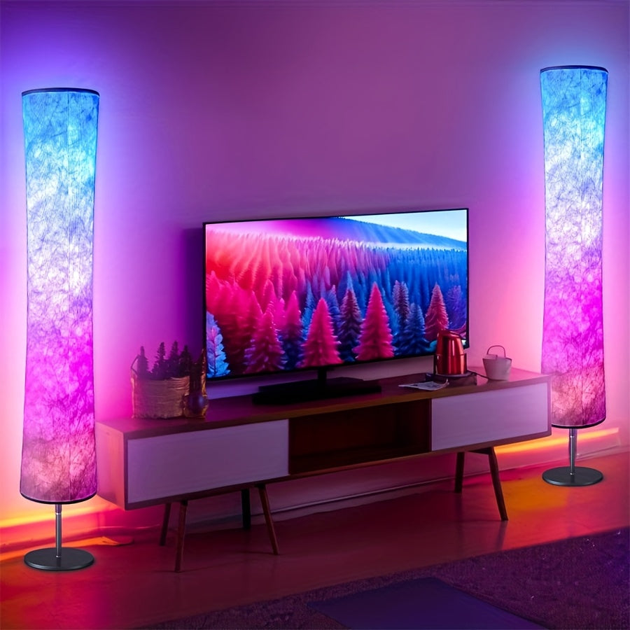 2 Packs Led Smart Floor Lamp, E-sport Room Lamp, With 16 Million Colors And Scene Modes, Music Sync And White Fabric Shade, Smart Floor Lamp, Standing Lamp For Living/Game Room Bedroom, With App/Remote Control