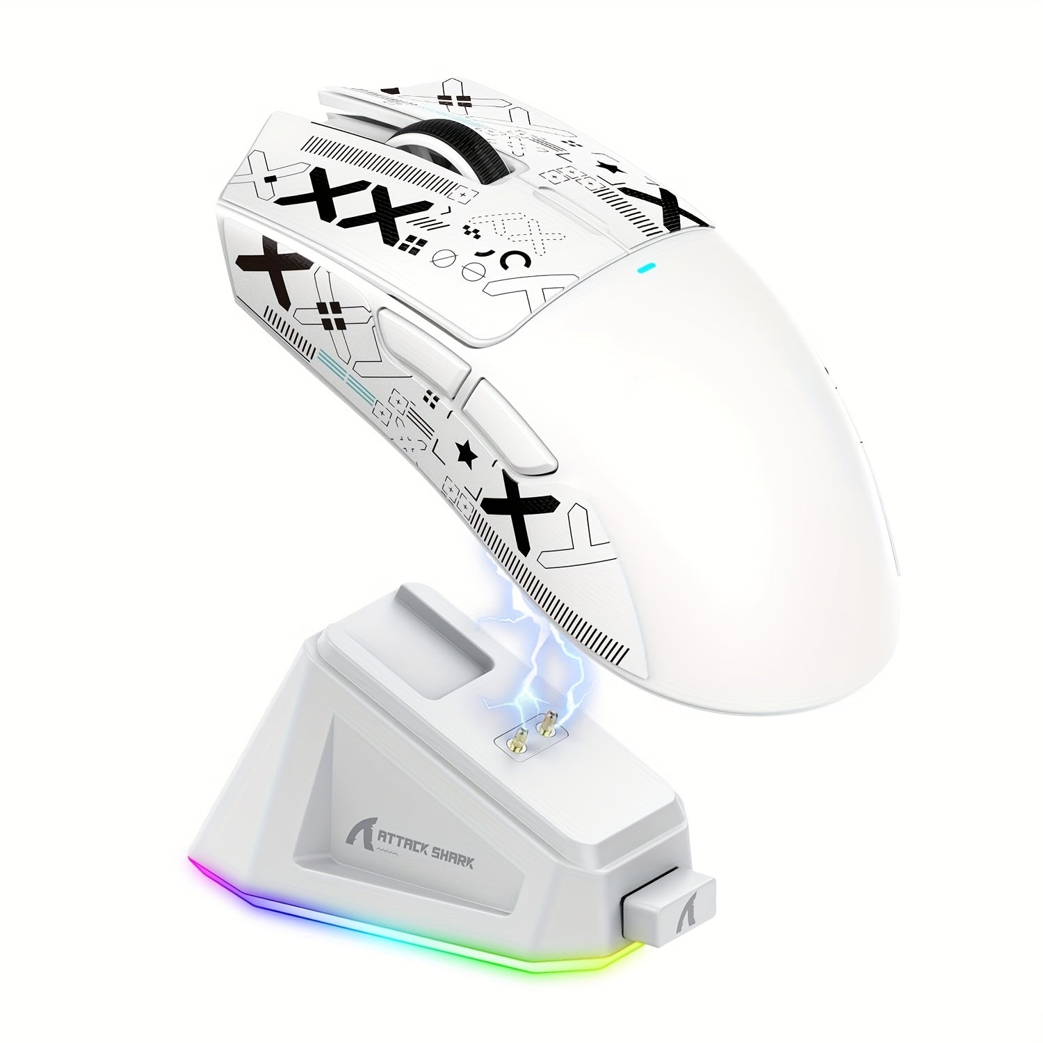 ATTACK SHARK X11 Lightweight Wireless Gaming Mouse with RGB Charging Base, 2.4G/USB-C Wired/BT 3 Mode, 22K DPI, PAW3311 Sensor, HUYU Switch, 5 Programmable Buttons, for PC White and Sticker