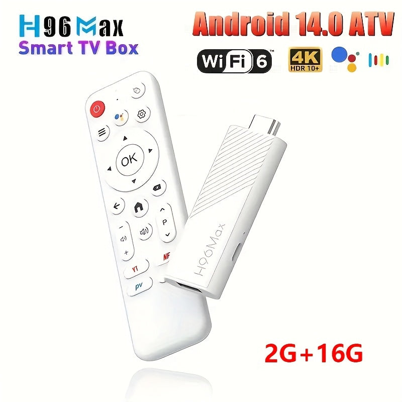 H96 Max H313 Android 14.0 TV Stick with Remote & Voice Control, 4K@60fps Streaming Media Player, Chromecast/Browser, 6 & Wireless 5.0, USB-Powered Mini TV Dongle for Smart TV, Plug & Play, Compatible with Netflix, YouTube