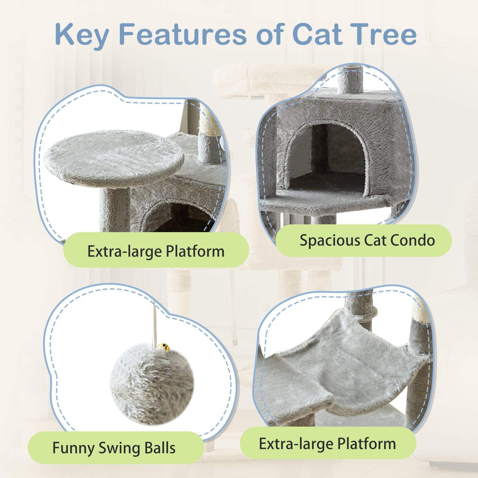 44/54 Inch Indoor Cat Tree, Cat Tower - Multi-Level Cat Condo Cat Furniture with Scratching Post, Hammock, Cave, Anti-Tilt Stable House Condo Pet Playhouse, Easy to Assemble, Perfect Gift for Indoor Kittens And Cats, Pet Home